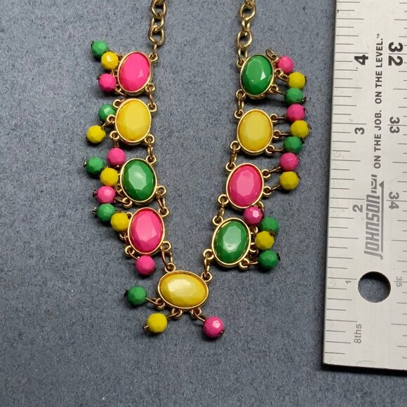 Charming Charlie Statement Necklace 21 In Gold Faceted Dangles Pink Yellow Green - Picture 4 of 6